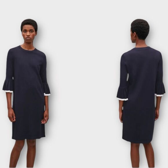 COS Pleated Sleeves Knitted Dress In Deep Navy Blue Size M - Picture 2 of 9